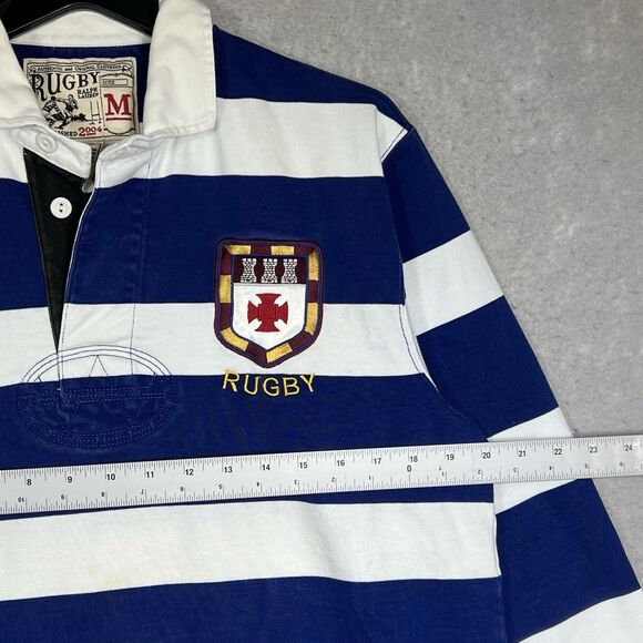 Polo Ralph Lauren Rugby Shirt Men's Medium White/ Blue Striped Long Sleeve RARE - Picture 5 of 12